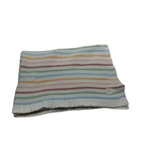 Jessica Simpson Striped Knit Baby Blanket Cotton Yellow Blue Green Pink Red
